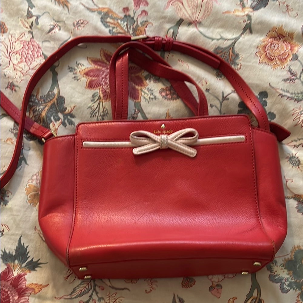 VALENTINES DAY COLORS - CUTE Kate Spade Red Shoulder Bag with pink bow
